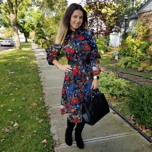 H&M Multicolor Floral Pattern Shirt Style Dress